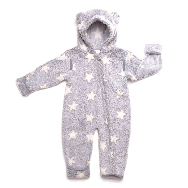 Hoppediz Fleece-Overall 68-74 grau-creme grau mit cremefarbenen Sternen