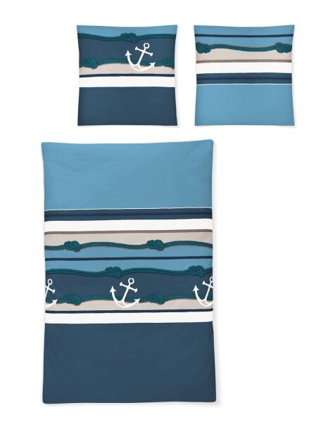 Irisette Mako Satin Bettwäsche 2 teilig Bettbezug 135 x 200 cm Kopfkissenbezug 80 x 80 cm Eos 753727-20 Marine