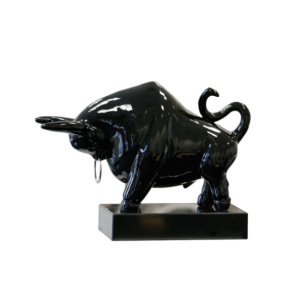 Casablanca Skulptur Stier schwarzglänzendL.49 cm Poly,B.15cm,H.30cm,schwarzer Marmorsockel (BxHxT) 49 x 30 x 15 cm