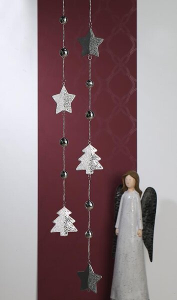 Casablanca Girlande Nordic silber /grau/weiss L 120 cm 2er Set   Glas STST Met 2Mosaik Sterne+ 1Mosiak Baum