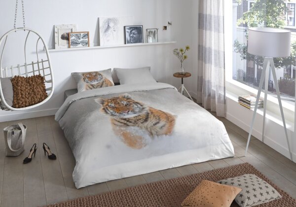 Good Morning Biber Bettwäsche 135 X 200 cm + 1 x 80 X 80 cm Snow Tiger grau