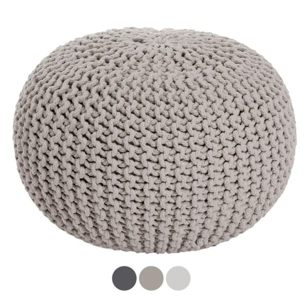 Strickhocker Pouf Sitzpouf Sitzpuff Grobstrick-Optik Ø 45 cm Höhe 30 cm  45 x 30 x 45 cm hellgrau