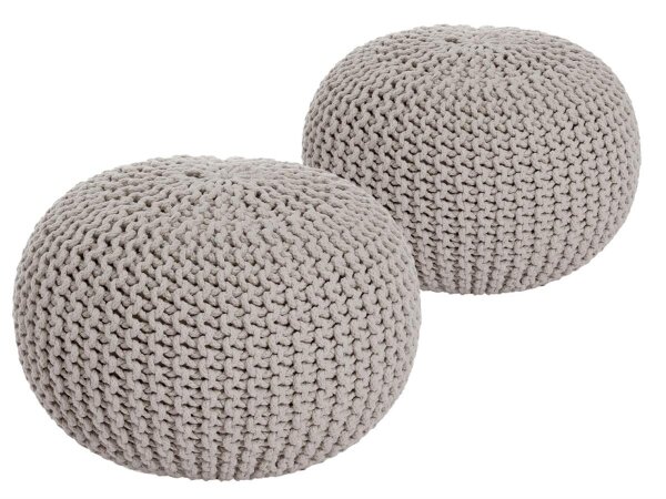 Soma Sitzhocker Pouf Hocker SET 2 Stück Grobstrick-Optik Ø 55 cm, H 37 cm (BxHxL) 55 x 37 x 55 cm beige & beige