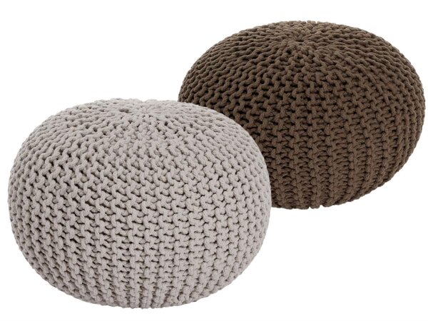 Soma Sitzhocker Pouf Hocker SET 2 Stück Grobstrick-Optik Ø 55 cm, H 37 cm (BxHxL) 55 x 37 x 55 cm beige & zimt