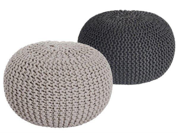 Soma Sitzhocker Pouf Hocker SET 2 Stück Grobstrick-Optik Ø 55 cm, H 37 cm (BxHxL) 55 x 37 x 55 cm beige & grau