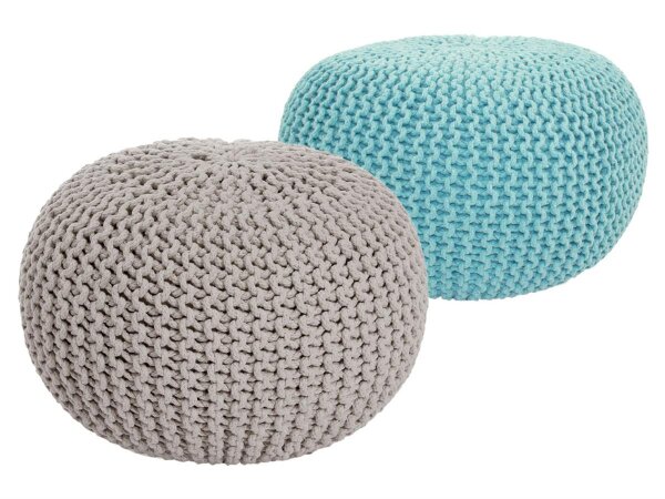 Soma Sitzhocker Pouf Hocker SET 2 Stück Grobstrick-Optik Ø 55 cm, H 37 cm (BxHxL) 55 x 37 x 55 cm beige & mint