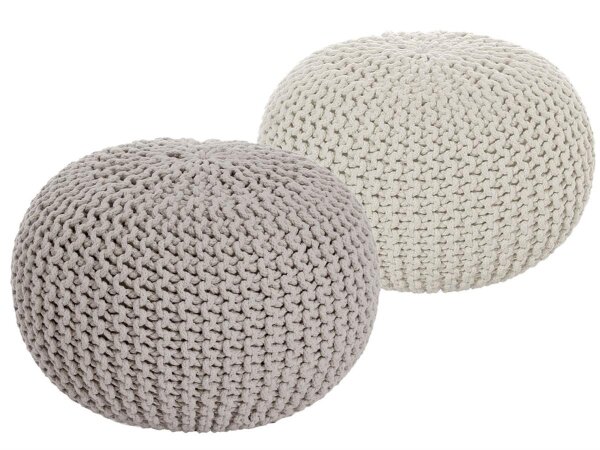 Soma Sitzhocker Pouf Hocker SET 2 Stück Grobstrick-Optik Ø 55 cm, H 37 cm (BxHxL) 55 x 37 x 55 cm beige & natur