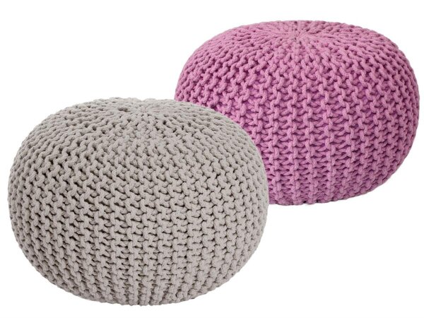 Soma Sitzhocker Pouf Hocker SET 2 Stück Grobstrick-Optik Ø 55 cm, H 37 cm (BxHxL) 55 x 37 x 55 cm beige & pink