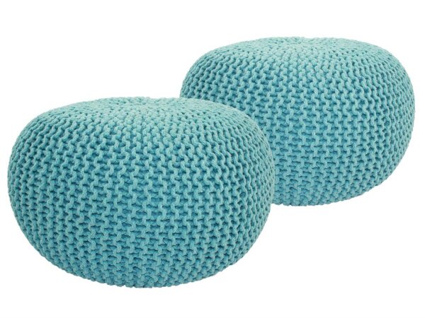 Soma Sitzhocker Pouf Hocker SET 2 Stück Grobstrick-Optik Ø 55 cm, H 37 cm (BxHxL) 55 x 37 x 55 cm mint & mint