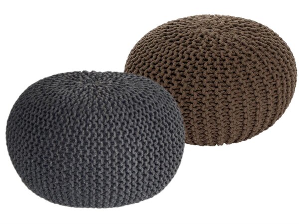 Soma Sitzhocker Pouf Hocker SET 2 Stück Grobstrick-Optik Ø 55 cm, H 37 cm (BxHxL) 55 x 37 x 55 cm grau & zimt