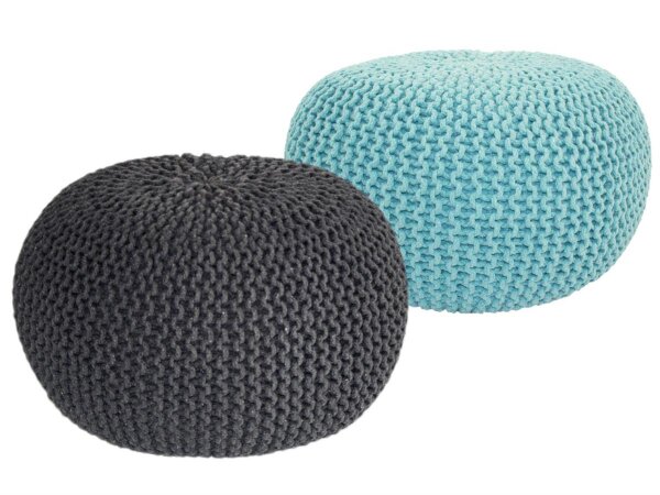 Soma Sitzhocker Pouf Hocker SET 2 Stück Grobstrick-Optik Ø 55 cm, H 37 cm (BxHxL) 55 x 37 x 55 cm grau & mint