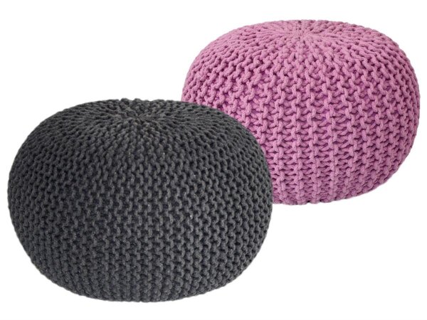 Soma Sitzhocker Pouf Hocker SET 2 Stück Grobstrick-Optik Ø 55 cm, H 37 cm (BxHxL) 55 x 37 x 55 cm grau & pink