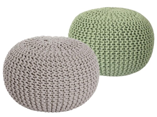 Soma Sitzhocker Pouf Hocker SET 2 Stück Grobstrick-Optik Ø 55 cm, H 37 cm (BxHxL) 55 x 37 x 55 cm beige & neon