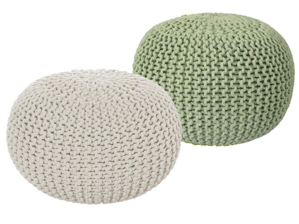 Soma Sitzhocker Pouf Hocker SET 2 Stück Grobstrick-Optik Ø 55 cm, H 37 cm (BxHxL) 55 x 37 x 55 cm natur & neon