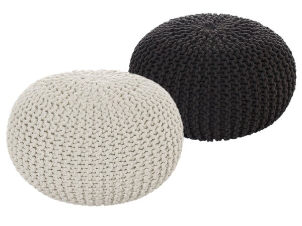 Soma Sitzhocker Pouf Hocker SET 2 Stück Grobstrick-Optik Ø 55 cm, H 37 cm (BxHxL) 55 x 37 x 55 cm natur & anthrazit