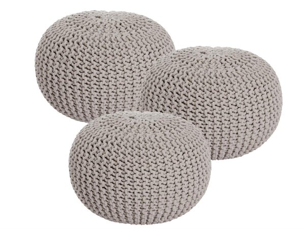 Soma Sitzhocker Pouf Hocker SET 3 Stück Grobstrick-Optik Ø 55 cm (BxHxL) 55 x 37 x 55 cm beige & beige & beige