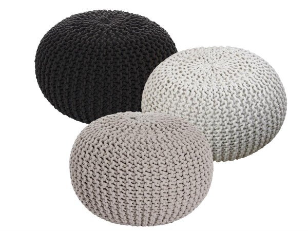 Soma Sitzhocker Pouf Hocker SET 3 Stück Grobstrick-Optik Ø 55 cm (BxHxL) 55 x 37 x 55 cm anthrazit & beige & natur