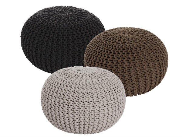 Soma Sitzhocker Pouf Hocker SET 3 Stück Grobstrick-Optik Ø 55 cm (BxHxL) 55 x 37 x 55 cm anthrazit & braun & beige