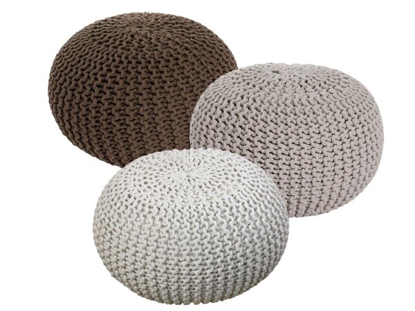 Soma Sitzhocker Pouf Hocker SET 3 Stück Grobstrick-Optik Ø 55 cm (BxHxL) 55 x 37 x 55 cm braun & beige & natur