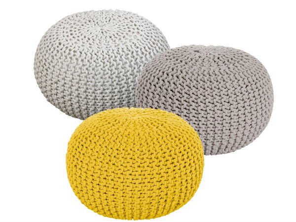 Soma Sitzhocker Pouf Hocker SET 3 Stück Grobstrick-Optik Ø 55 cm (BxHxL) 55 x 37 x 55 cm natur & beige & gelb