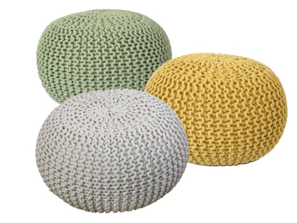 Soma Sitzhocker Pouf Hocker SET 3 Stück Grobstrick-Optik Ø 55 cm (BxHxL) 55 x 37 x 55 cm neon & gelb & natur