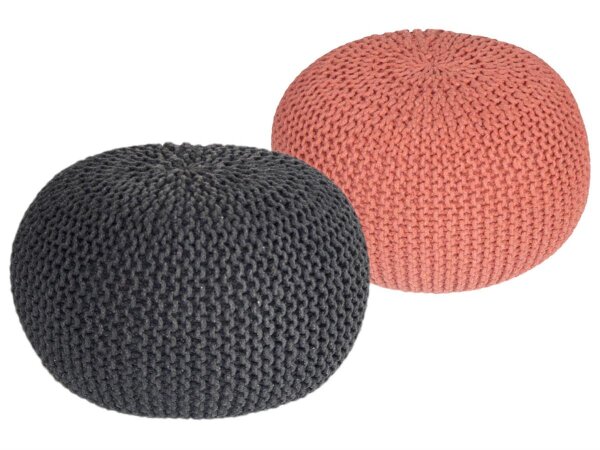 Soma Sitzhocker Pouf Hocker SET 2 Stück Grobstrick-Optik Ø 55 cm, H 37 cm (BxHxL) 55 x 37 x 55 cm grau & terracotta