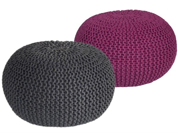 Soma Sitzhocker Pouf Hocker SET 2 Stück Grobstrick-Optik Ø 55 cm, H 37 cm (BxHxL) 55 x 37 x 55 cm grau & violett