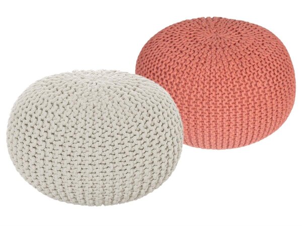 Soma Sitzhocker Pouf Hocker SET 2 Stück Grobstrick-Optik Ø 55 cm, H 37 cm (BxHxL) 55 x 37 x 55 cm natur & terracotta