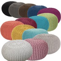 Soma Pouf Ø 55 cm Strickhocker Sitzpouf Sitzpuff Grobstrick-Optik extrahoch Höhe 37 cm (BxHxL) 55 x 37 x 55 cm meeresblau