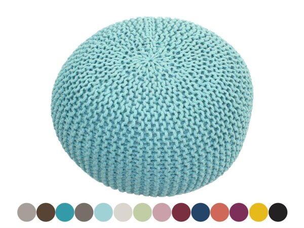 Soma Pouf Ø 55 cm Strickhocker Sitzpouf Sitzpuff Grobstrick-Optik extrahoch Höhe 37 cm (BxHxL) 55 x 37 x 55 cm mint