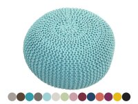 Soma Pouf Ø 55 cm Strickhocker Sitzpouf Sitzpuff Grobstrick-Optik extrahoch Höhe 37 cm (BxHxL) 55 x 37 x 55 cm mint