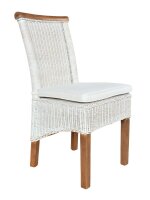 Soma Esszimmer-Stuhl Rattanstuhl weiß Perth, Sitzkissen Leinen weiß (BxHxL) 47 x 97 x 54 cm mit Sitzkissen