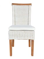 Soma Esszimmer-Stuhl Rattanstuhl weiß Perth, Sitzkissen Leinen weiß (BxHxL) 47 x 97 x 54 cm mit Sitzkissen