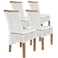 Soma Esszimmer-Stühle Set Rattanstühle Perth 4 Stück weiß, Sitzkissen Leinen weiß (BxHxL) 47 x 97 x 54 cm mit Sitzkissen