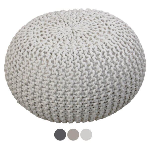 Soma Strickhocker Pouf Ø 45 cm Sitzpouf Sitzpuff Grobstrick-Optik Pouf Strick Bodenkissen Höhe 30 cm (BxHxL) 45 x 30 x 45 cm natur - wollweiß