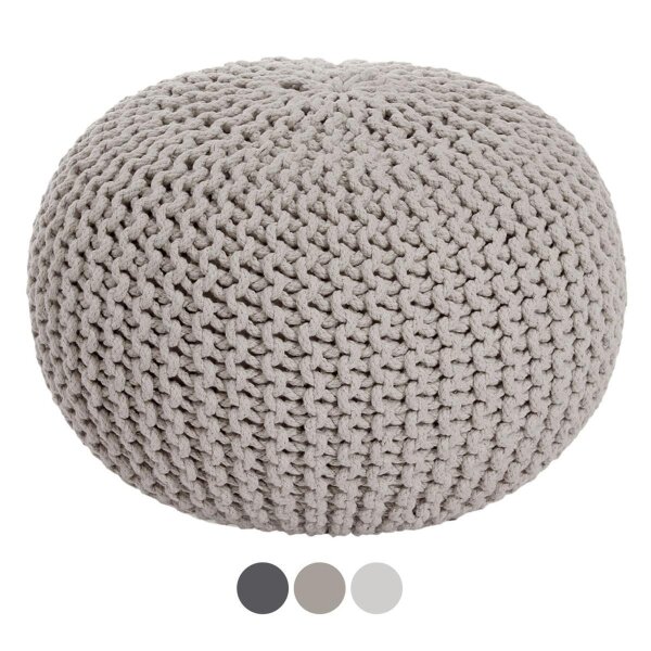 Soma  Strickhocker Pouf Sitzpouf Sitzpuff Grobstrick-Optik Ø 45 cm Höhe 30 cm  45 x 30 x 45 cm hellgrau