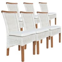 Soma Esszimmer-Stühle Set Rattanstühle Perth 6 Stück weiß, Sitzkissen Leinen weiß (BxHxL) 47 x 97 x 54 cm mit Sitzkissen