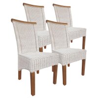 Soma Esszimmer-Stühle Set Rattanstühle Perth 4 Stück weiß, Sitzkissen Leinen weiß (BxHxL) 47 x 97 x 54 cm ohne Sitzkissen