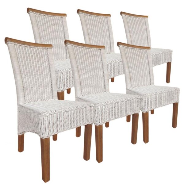 Soma Esszimmer-Stühle Set Rattanstühle Perth 6 Stück weiß, Sitzkissen Leinen weiß (BxHxL) 47 x 97 x 54 cm ohne Sitzkissen