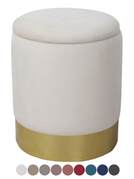 Soma Samthocker Sitzhocker Samt Pouf Sitzpouf Velour Hocker Hochwertig mit Stauraum u. Deckel Ø 31 H 38 c (BxHxL) 31 x 38 x 31 cm creme weiß