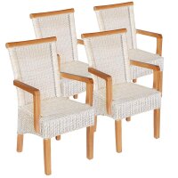 Soma Esszimmer-Stühle-Set mit Armlehnen 4 Stück Rattanstuhl weiß Perth mit/ohne Sitzkissen Leinen weiß (BxHxL) 57 x 97 x 57 cm ohne Sitzkissen