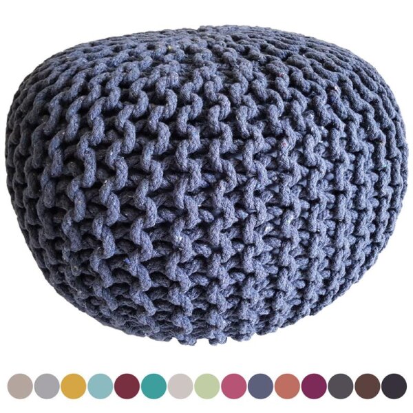 Soma Strickhocker Pouf Ø 45 cm Sitzpouf Sitzpuff Grobstrick-Optik Pouf Strick Bodenkissen Höhe 30 cm (BxHxL) 45 x 30 x 45 cm meeresblau