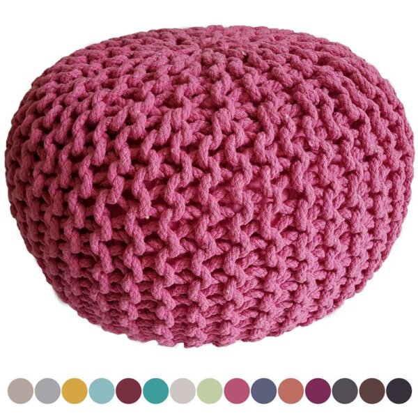 Soma Strickhocker Pouf Ø 45 cm Sitzpouf Sitzpuff Grobstrick-Optik Pouf Strick Bodenkissen Höhe 30 cm (BxHxL) 45 x 30 x 45 cm pink