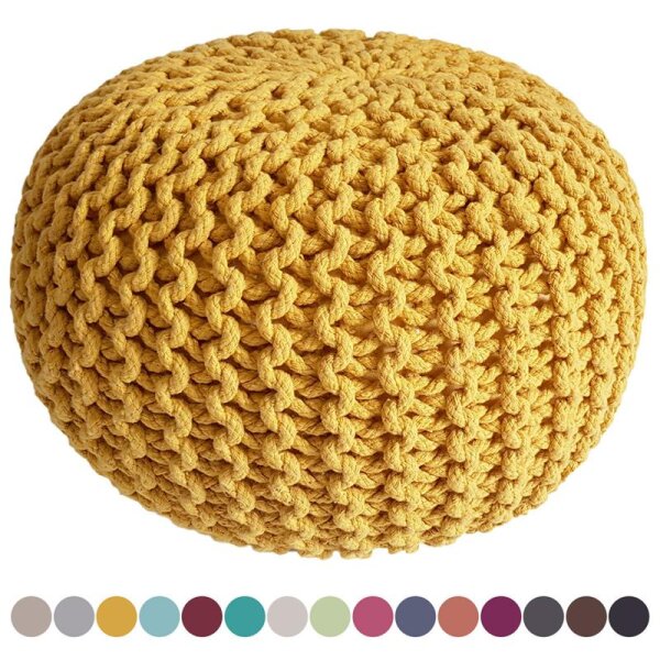 Soma Strickhocker Pouf Ø 45 cm Sitzpouf Sitzpuff Grobstrick-Optik Pouf Strick Bodenkissen Höhe 30 cm (BxHxL) 45 x 30 x 45 cm sonnengelb