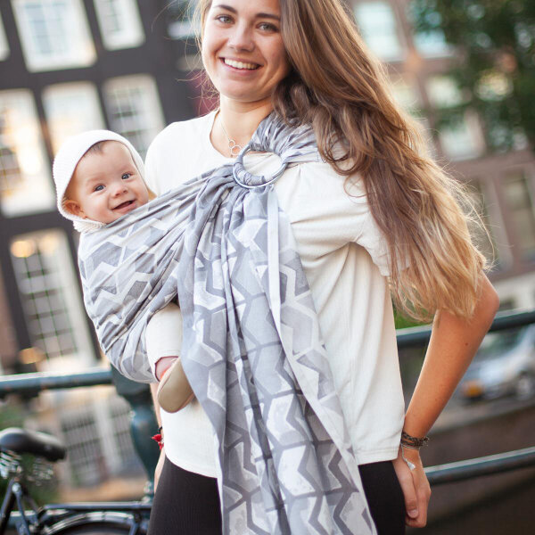 Hoppediz Ring-Sling Amsterdam stone grau/weiß Amsterdam stone-white