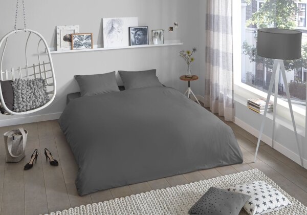 good morning Renforcé Bettwäsche 3 teilig Bettbezug 240 x 220 cm Kopfkissenbezug 60 x 70 cm Uni duvet cover 0270.12.03 Antracite