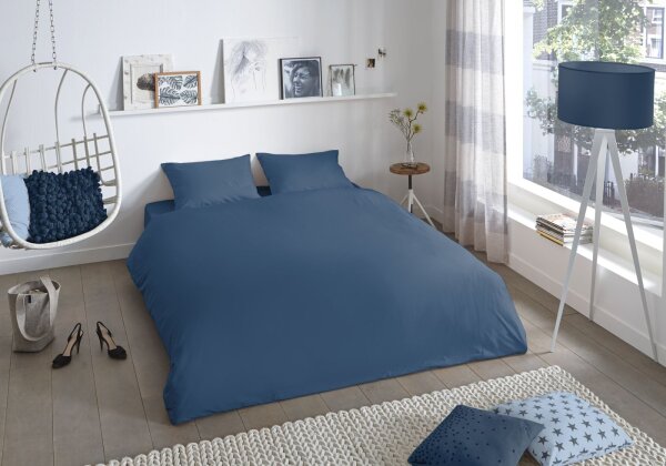 good morning Renforcé Bettwäsche 3 teilig Bettbezug 200 x 220 cm Kopfkissenbezug 60 x 70 cm Uni duvet cover 0270.24.02 Denim