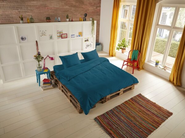 HIP Mako Satin Bettwäsche 2 teilig Bettbezug 140 x 220 cm Kopfkissenbezug 60 x 70 cm Uni duvet cover 0280.68.01 Petrol