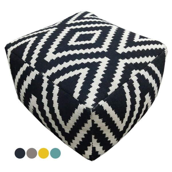 Soma Bodenkissen Sitzwürfel Pouf Kelim Style Sitzhocker Fußhocker Peru 55x37x55 cm handbedruckt in 4 Farb (BxHxL) 55 x 37 x 55 cm schwarz