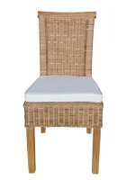 Soma Esszimmer-Stuhl Rattanstuhl weiß oder braun Perth Sitzkissen Leinen weiß (BxHxL) 47 x 97 x 54 cm cappuccino mit Sitzkissen